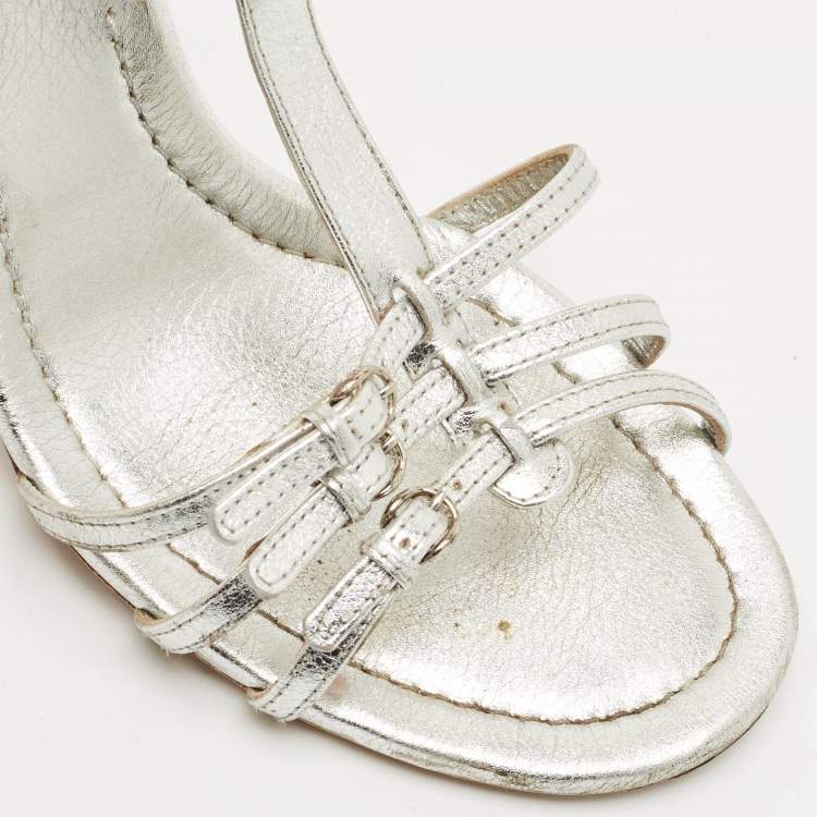 Pre Owned D&G Silver Leather Ankle Strap Sandals Size 37.5