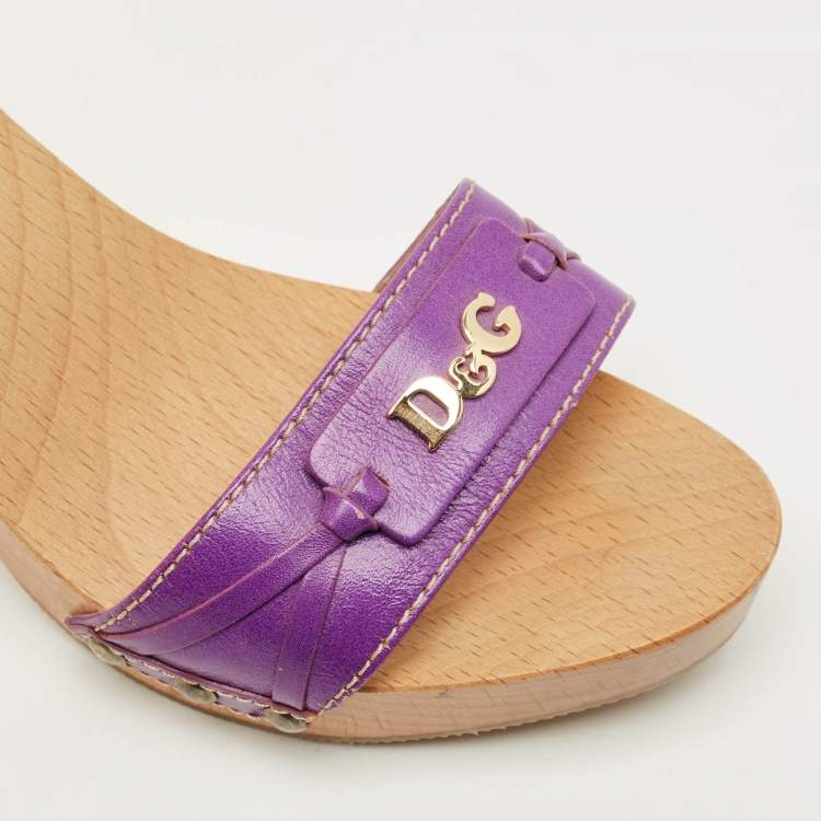 Pre Owned D&G Purple Leather Platform Clogs Size 38
