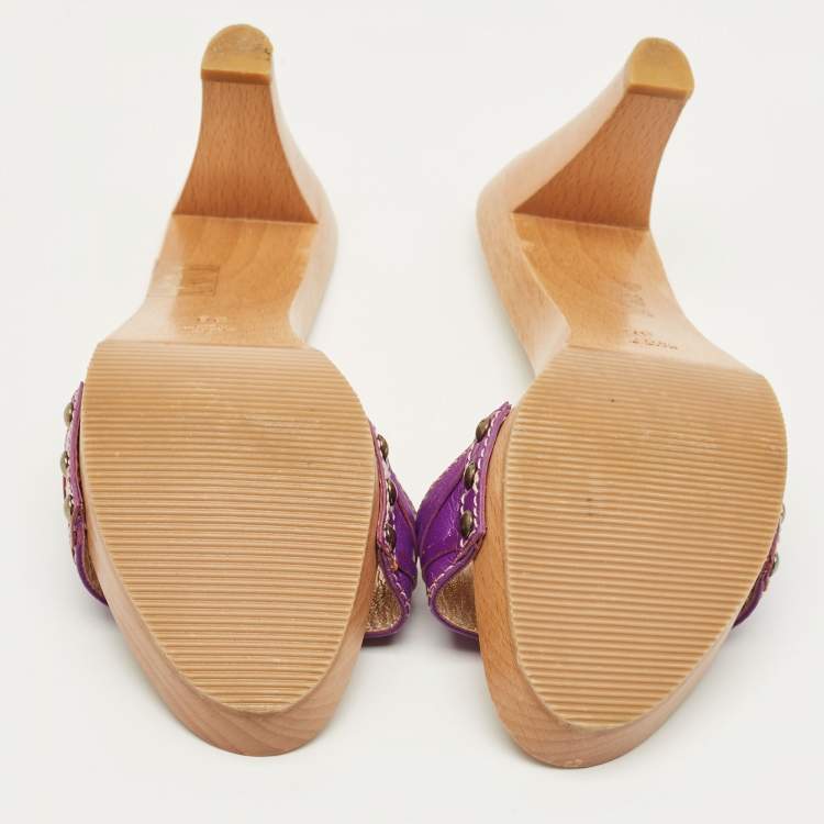 Pre Owned D&G Purple Leather Platform Clogs Size 38