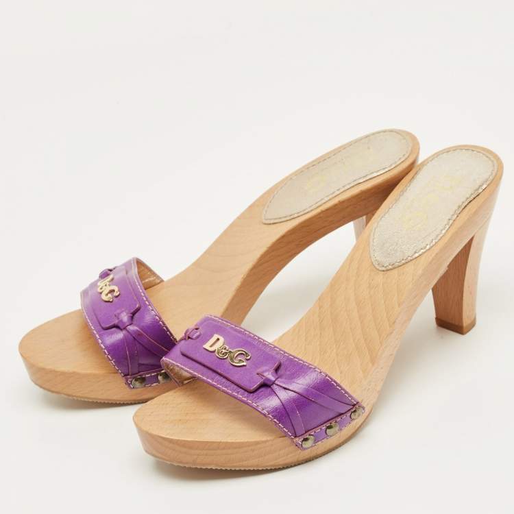 Pre Owned D&G Purple Leather Platform Clogs Size 38