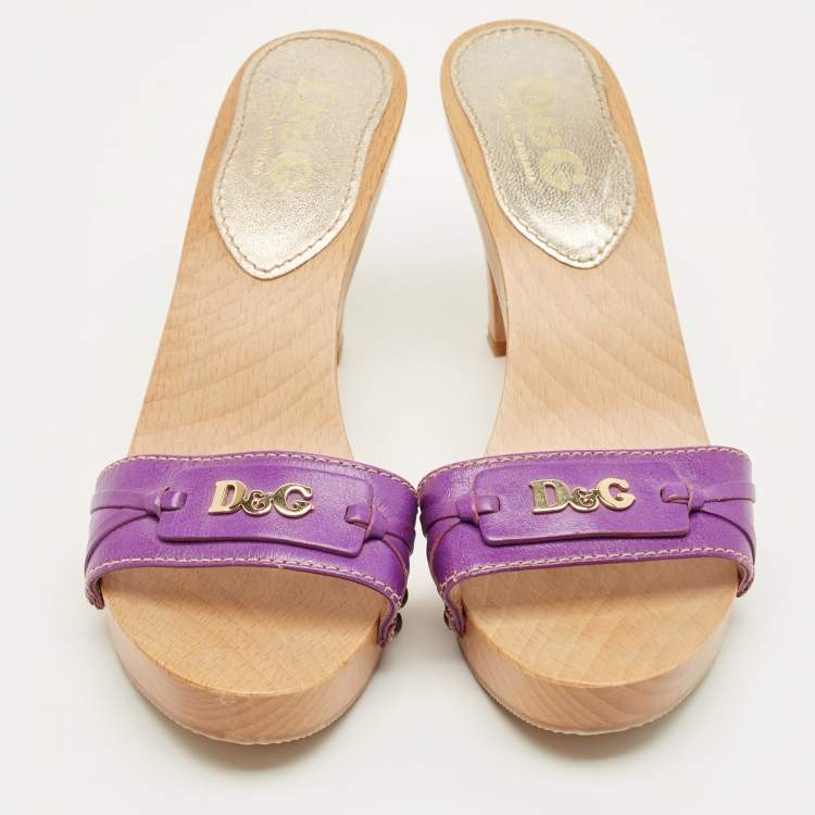 Pre Owned D&G Purple Leather Platform Clogs Size 38