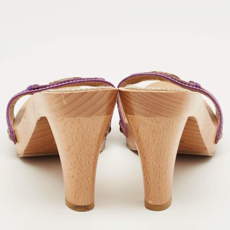 Pre Owned D&G Purple Leather Platform Clogs Size 38