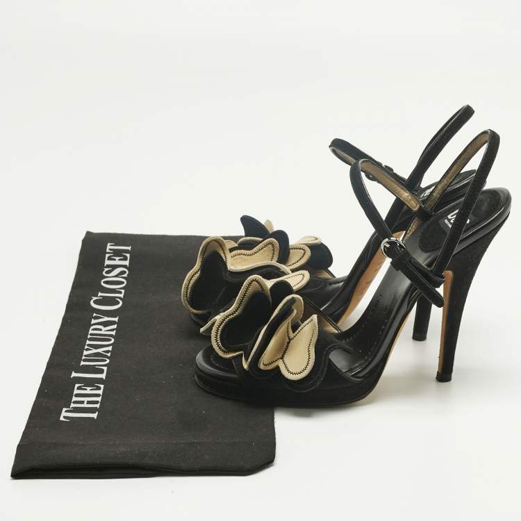 Pre Owned D&G Black Suede Butterfly Embellish Ankle Strap Sandals Size 36.5