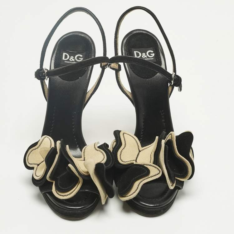 Pre Owned D&G Black Suede Butterfly Embellish Ankle Strap Sandals Size 36.5