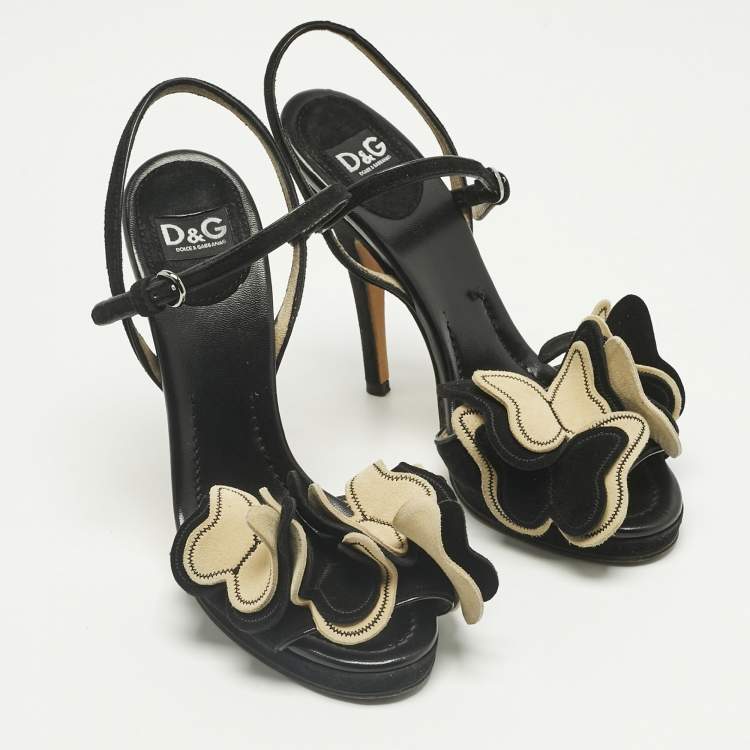 Pre Owned D&G Black Suede Butterfly Embellish Ankle Strap Sandals Size 36.5