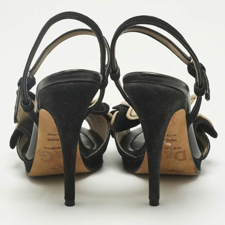 Pre Owned D&G Black Suede Butterfly Embellish Ankle Strap Sandals Size 36.5