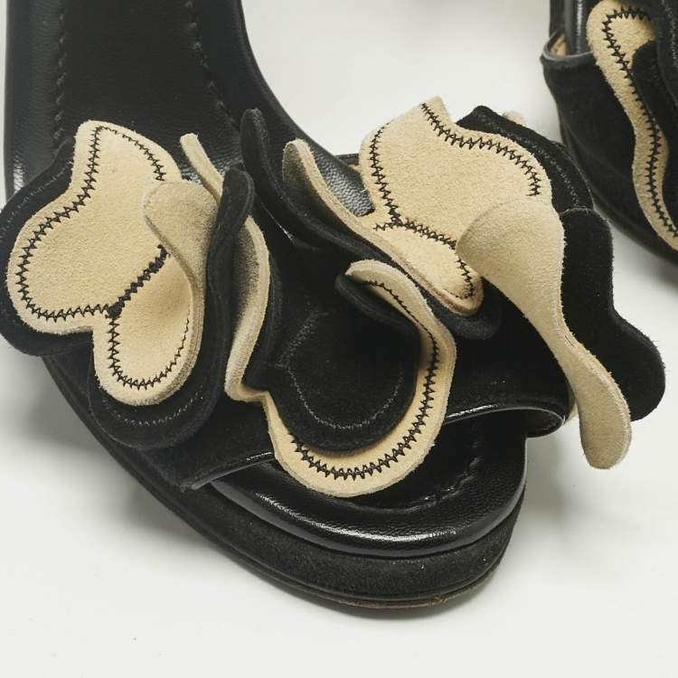 Pre Owned D&G Black Suede Butterfly Embellish Ankle Strap Sandals Size 36.5