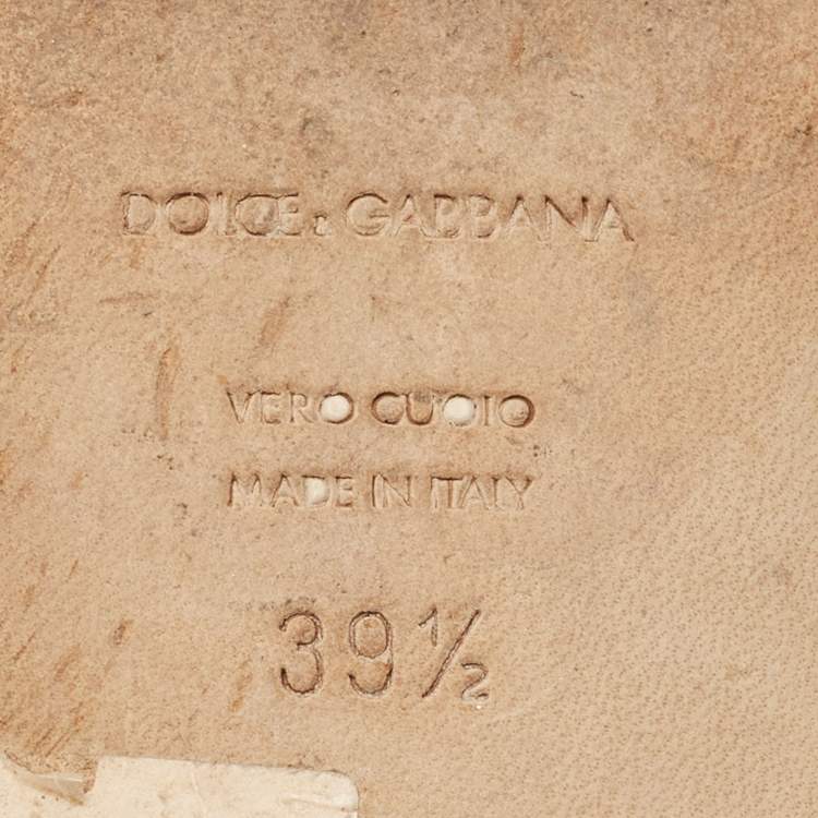 Pre Owned D&G Size 39.5 Multicolor Brocade Fabric and Patent Leather Faux Peal Crystal Embellished Flat Slide