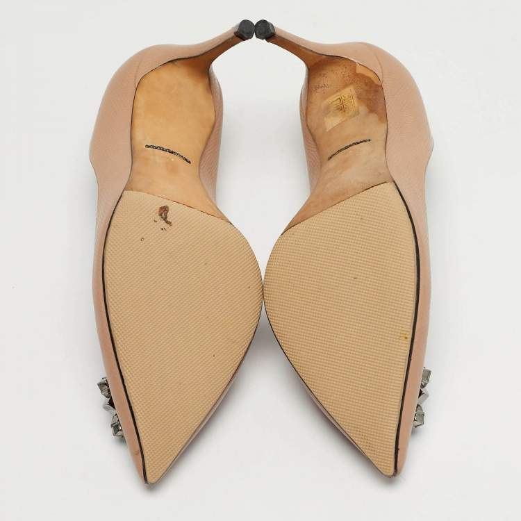 Pre Owned Dolce & Gabbana Bellucci Size 40 Beige Lizard Embossed Leather Pumps