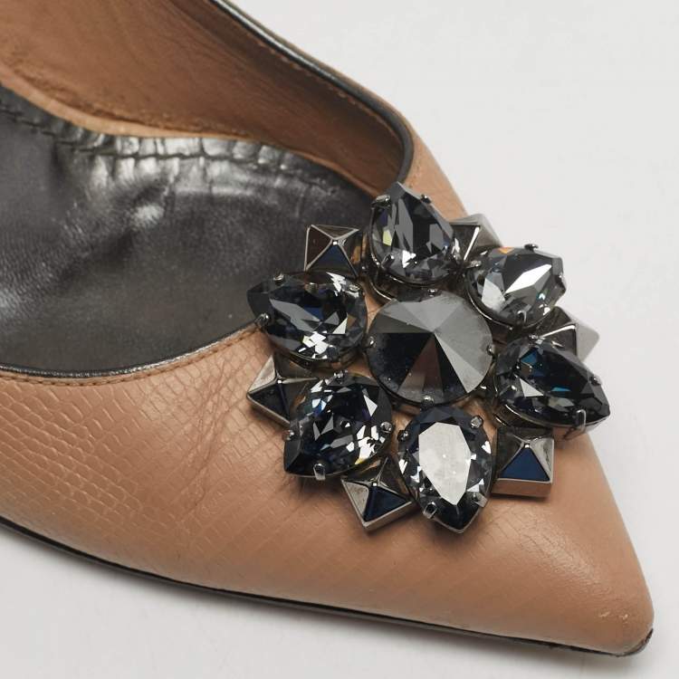 Pre Owned Dolce & Gabbana Bellucci Size 40 Beige Lizard Embossed Leather Pumps