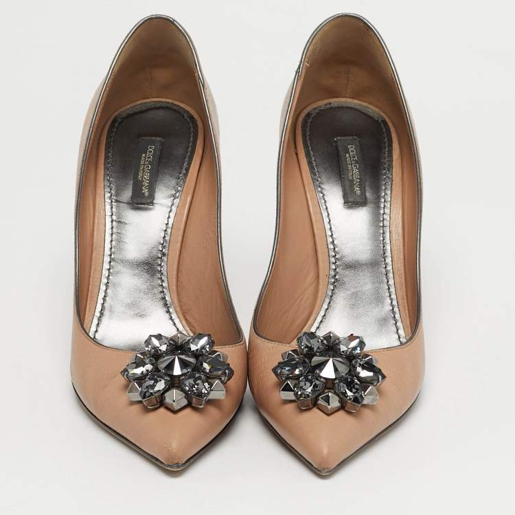 Pre Owned Dolce & Gabbana Bellucci Size 40 Beige Lizard Embossed Leather Pumps