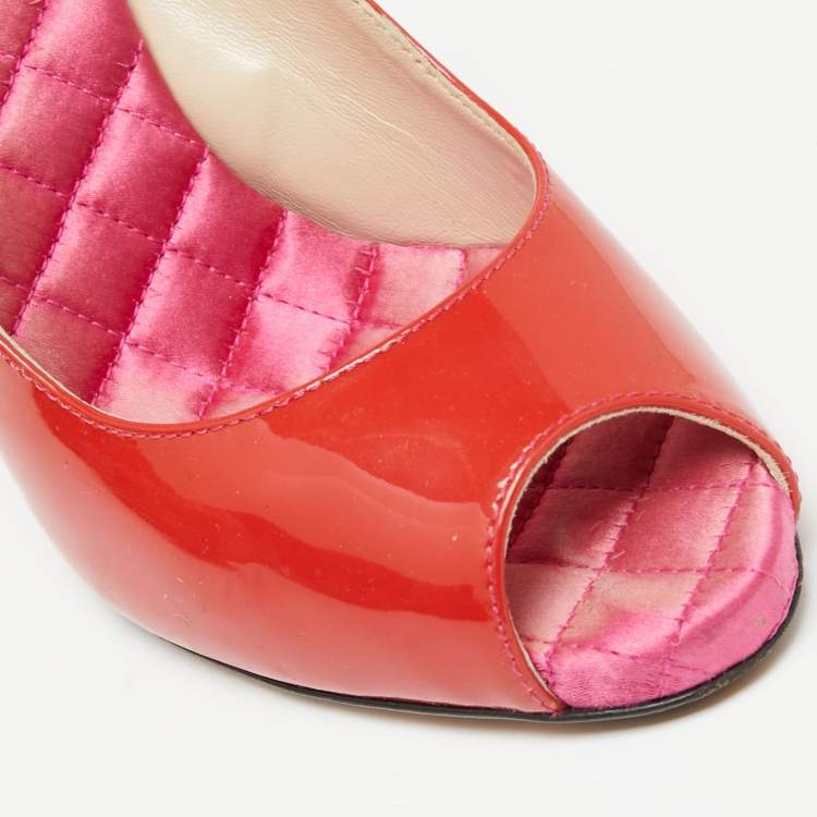 Pre Owned D&G  Red Patent leather Peep Toe Slingback Pumps Size 37.5