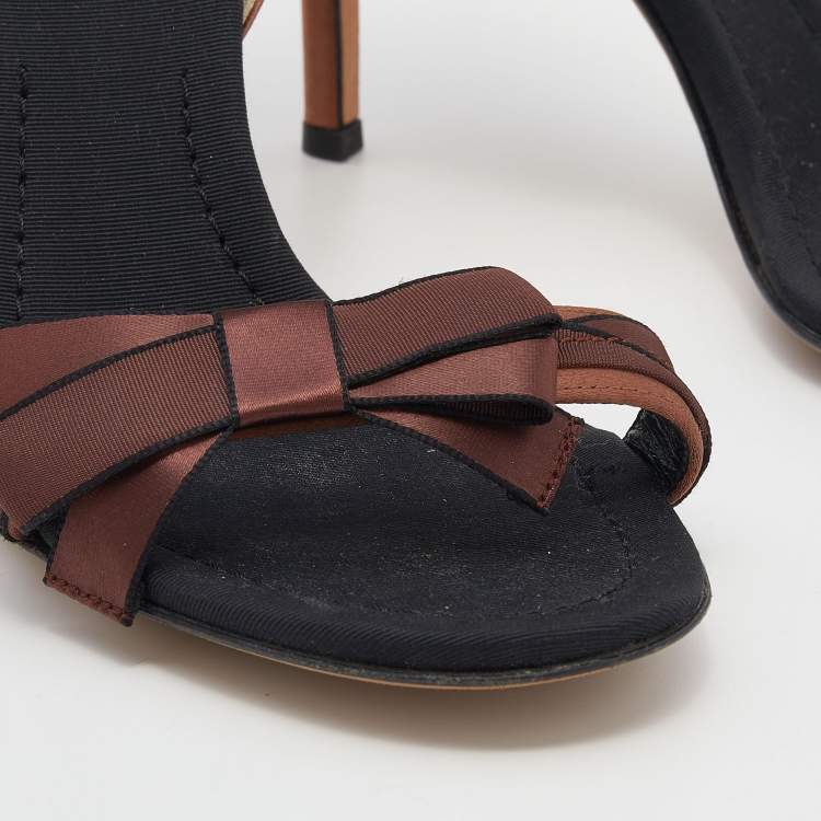 Pre Owned D&G Brown/Black Satin Bow Embellished Ankle Strap Sandals Size 39