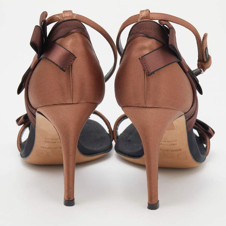 Pre Owned D&G Brown/Black Satin Bow Embellished Ankle Strap Sandals Size 39