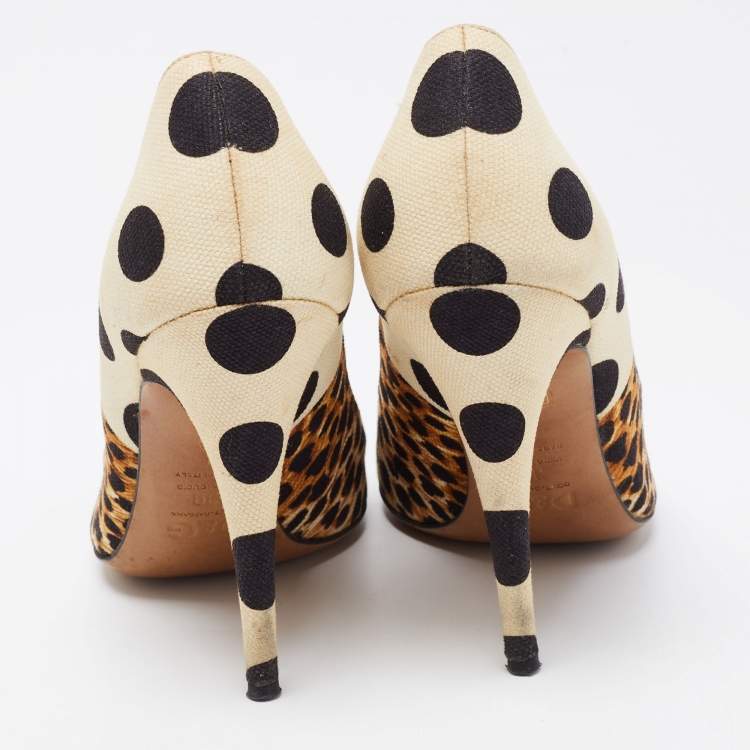 Pre Owned D&G  Brown/Cream Canvas Leopard Printed Peep Toe Pumps Size 39
