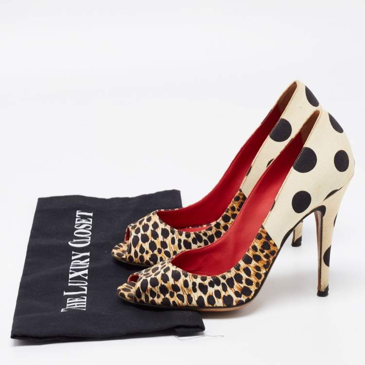Pre Owned D&G  Brown/Cream Canvas Leopard Printed Peep Toe Pumps Size 39