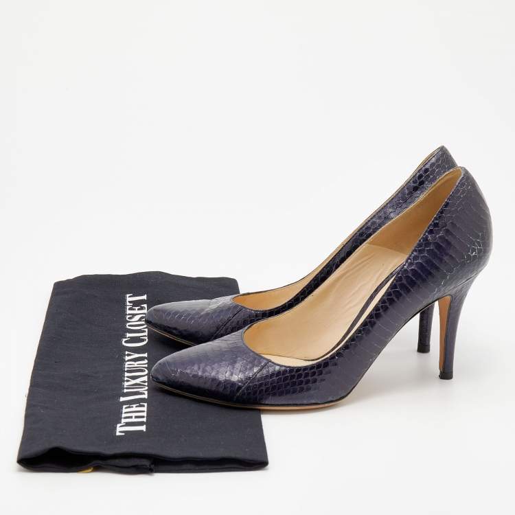 Pre Owned D&G Blue Snakeskin Embossed Leather Pointed Toe Pumps Size 38