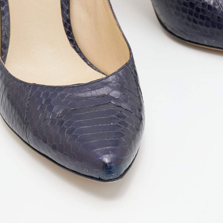 Pre Owned D&G Blue Snakeskin Embossed Leather Pointed Toe Pumps Size 38