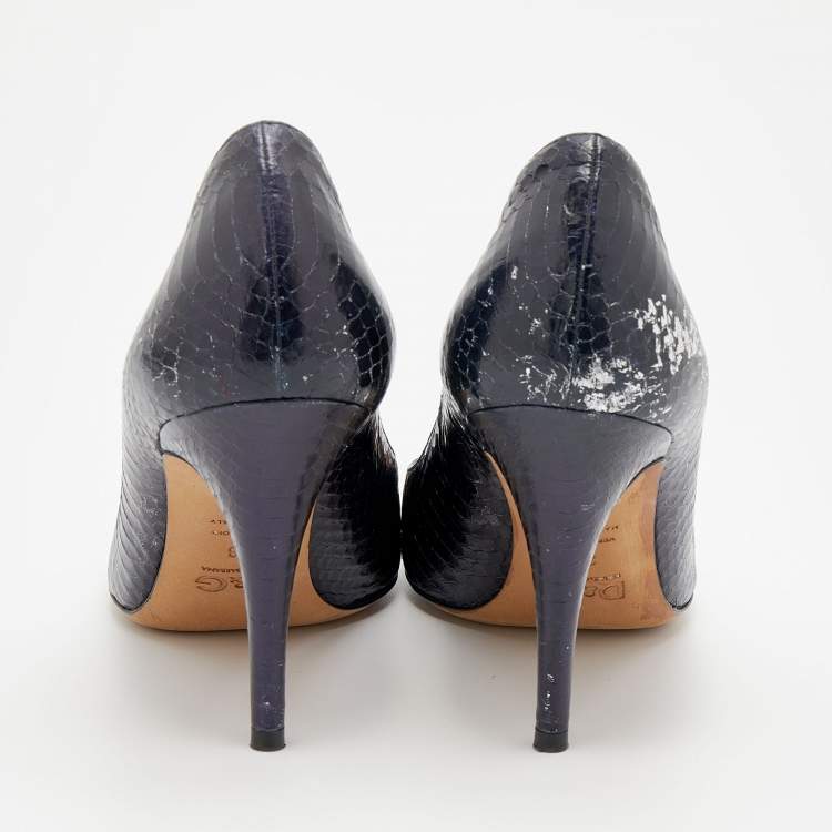 Pre Owned D&G Blue Snakeskin Embossed Leather Pointed Toe Pumps Size 38