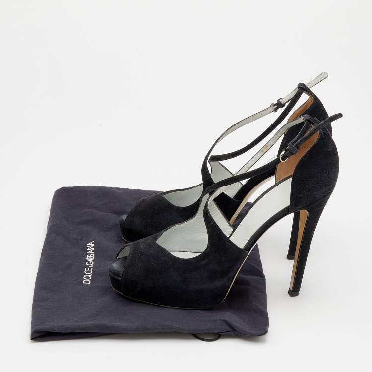 Pre Owned D&G Black Suede Platform Ankle Strap Sandals Size 39