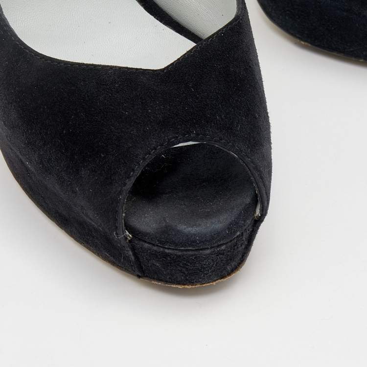 Pre Owned D&G Black Suede Platform Ankle Strap Sandals Size 39