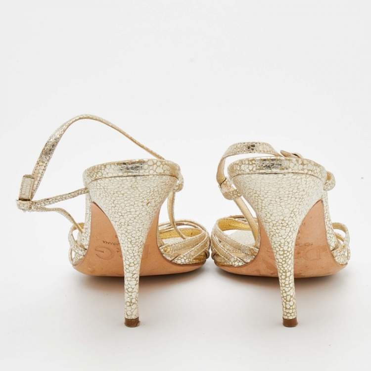 Pre Owned D&G Metallic Gold Crackled Leather Strappy Slingback Sandals Size 38
