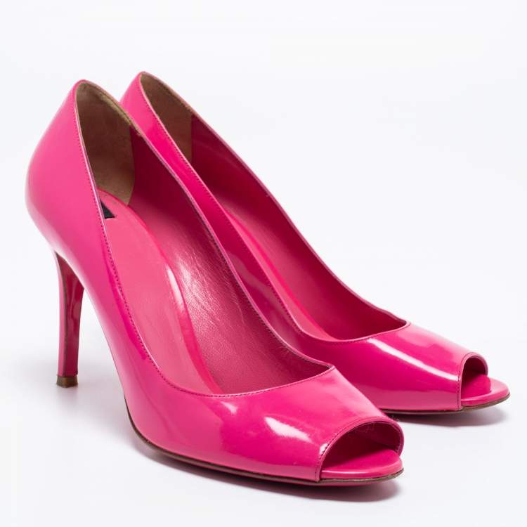 Pre Owned D&G Pink Patent Leather Peep Toe Pumps Size 41