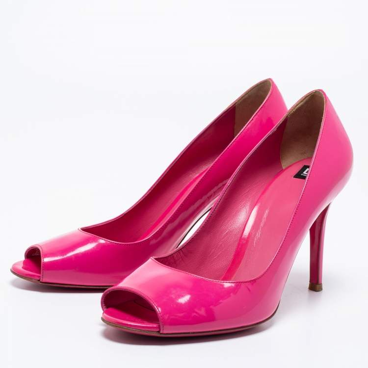 Pre Owned D&G Pink Patent Leather Peep Toe Pumps Size 41