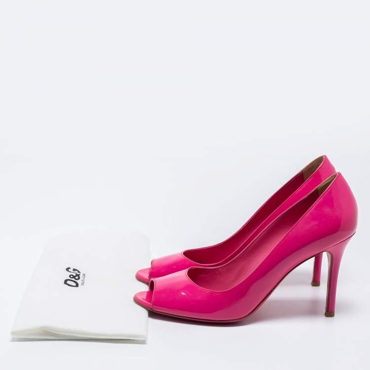 Pre Owned D&G Pink Patent Leather Peep Toe Pumps Size 41