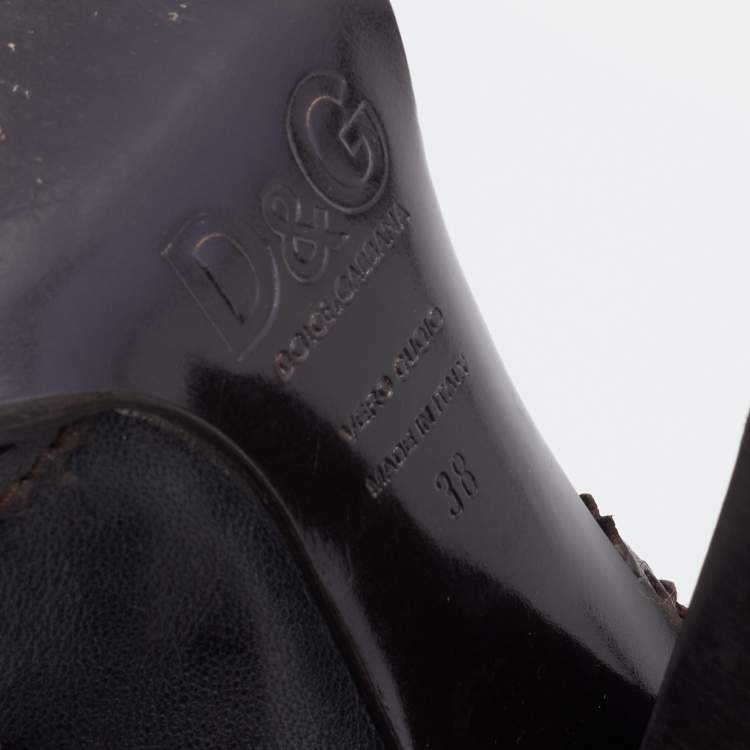 Pre Owned D&G Brown/Dark Grey Brogue Leather Knee Length Boots Size 38