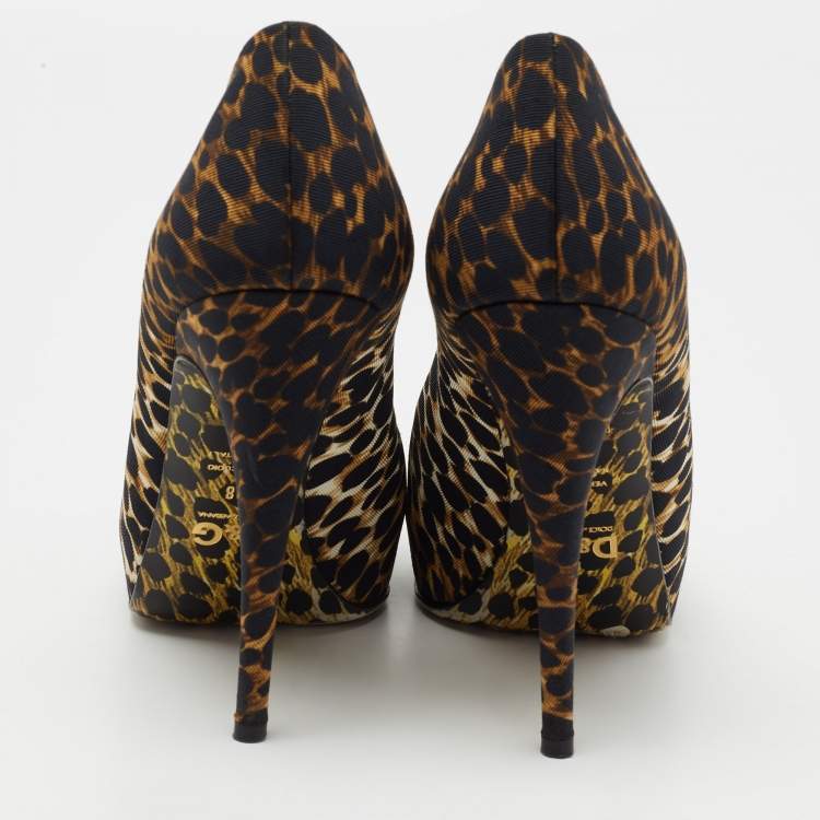 Pre Owned D&G Tri Color Leopard Print Fabric Peep-Toe Pumps Size 38