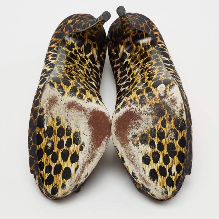 Pre Owned D&G Tri Color Leopard Print Fabric Peep-Toe Pumps Size 38