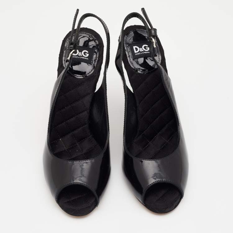 Pre Owned D&G Black Patent Leather Peep Toe Slingback Sandals Size 36