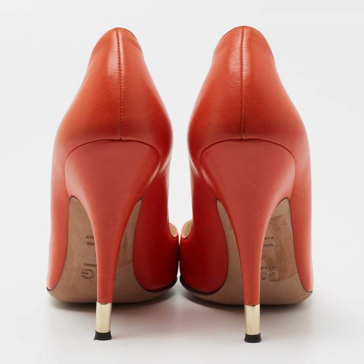 Pre Owned D&G Orange Leather Pointed Toe Pumps Size 40