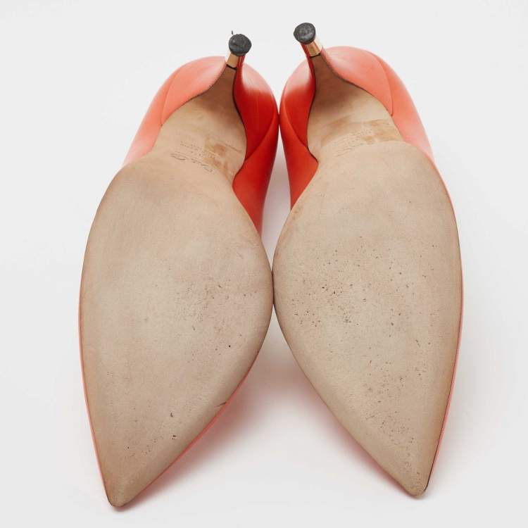 Pre Owned D&G Orange Leather Pointed Toe Pumps Size 40
