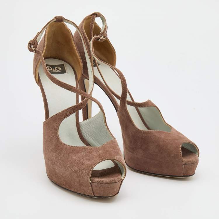 Pre Owned D&G Brown Suede Open Toe Platform Sandals Size 38.5