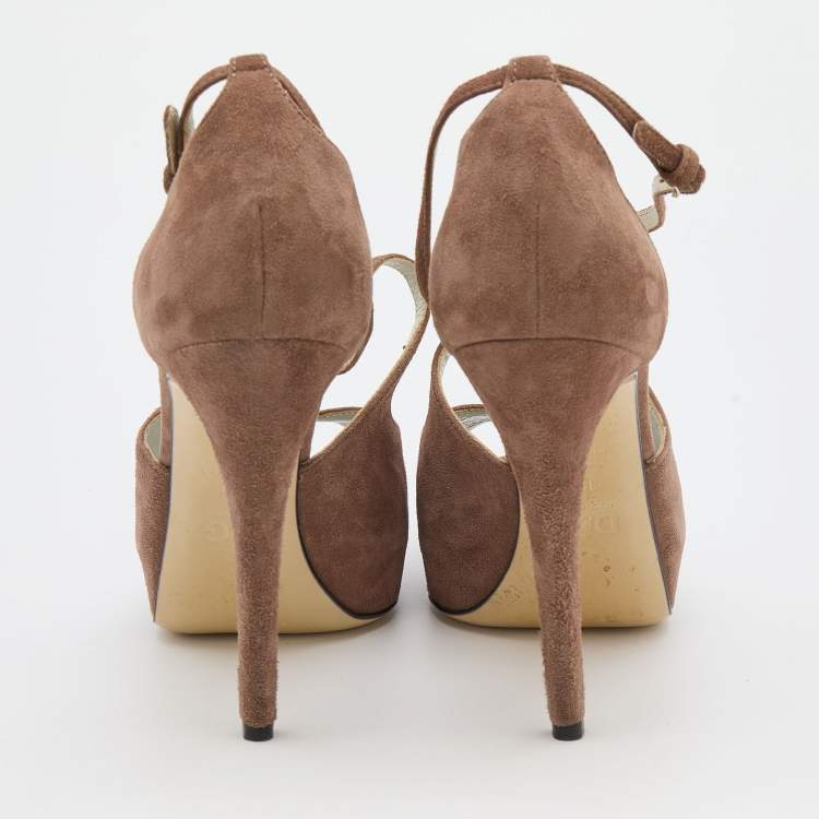 Pre Owned D&G Brown Suede Open Toe Platform Sandals Size 38.5