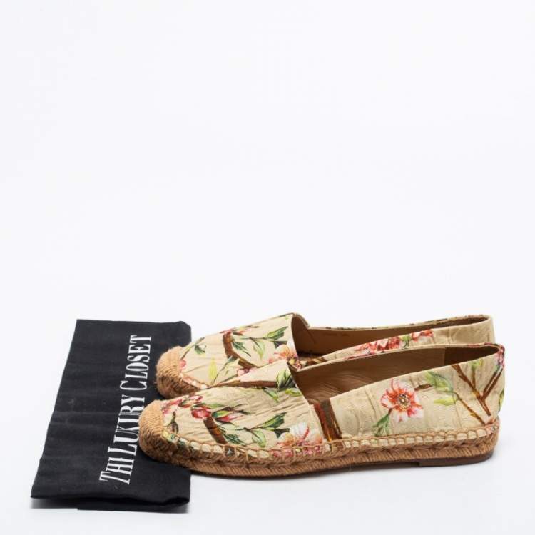 مملوكة مسبقًا Dolce & Gabanna Beige Floral Print Canvas Espadrilles Flats Size 36