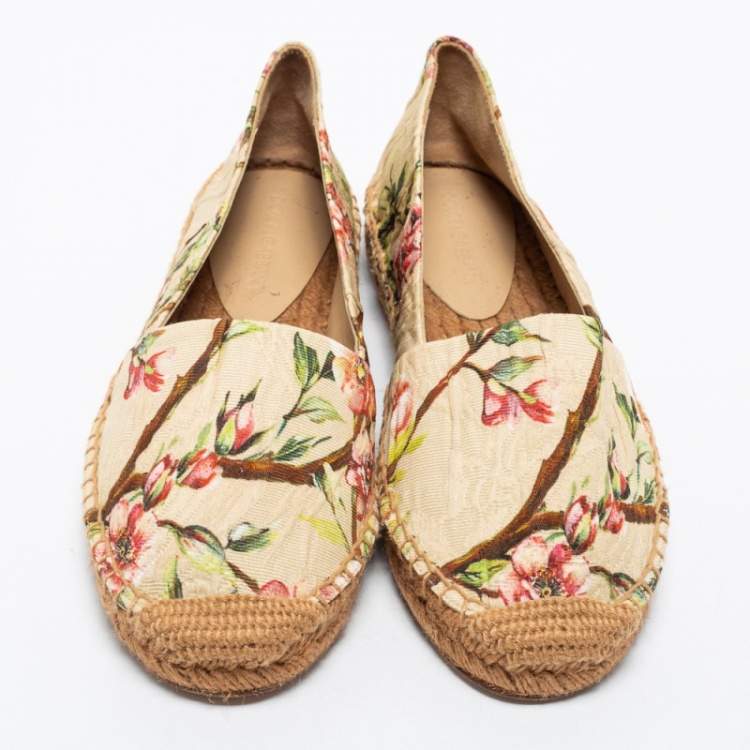 مملوكة مسبقًا Dolce & Gabanna Beige Floral Print Canvas Espadrilles Flats Size 36