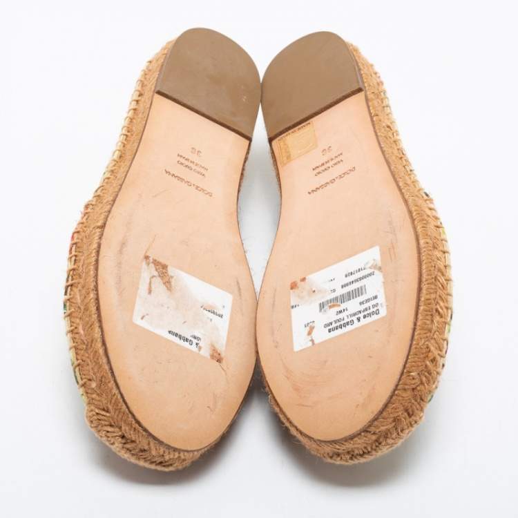 مملوكة مسبقًا Dolce & Gabanna Beige Floral Print Canvas Espadrilles Flats Size 36