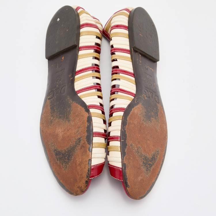 Pre Owned D&G Tri Color Patent Leather Open Toe Flats Size 40