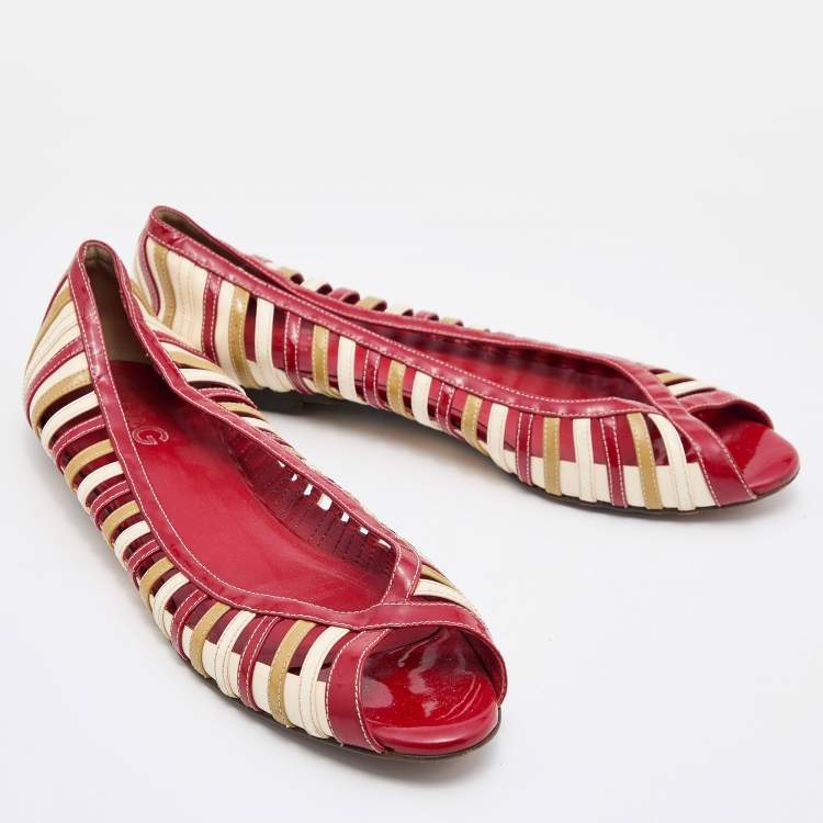 Pre Owned D&G Tri Color Patent Leather Open Toe Flats Size 40