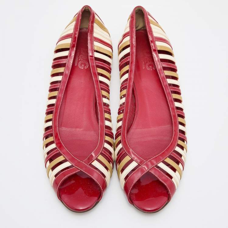 Pre Owned D&G Tri Color Patent Leather Open Toe Flats Size 40