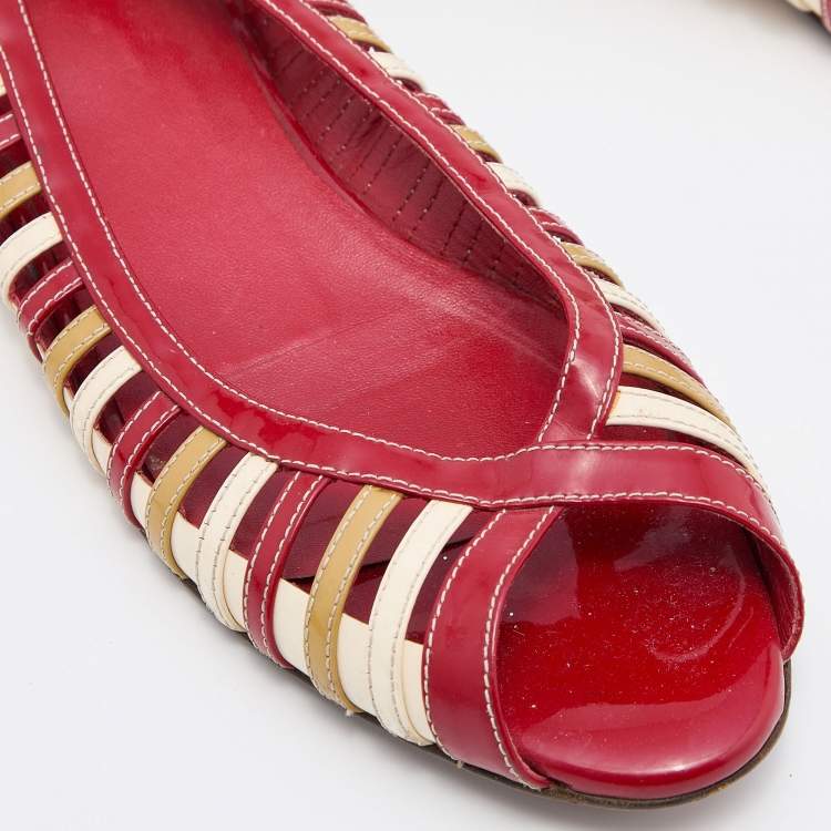 Pre Owned D&G Tri Color Patent Leather Open Toe Flats Size 40