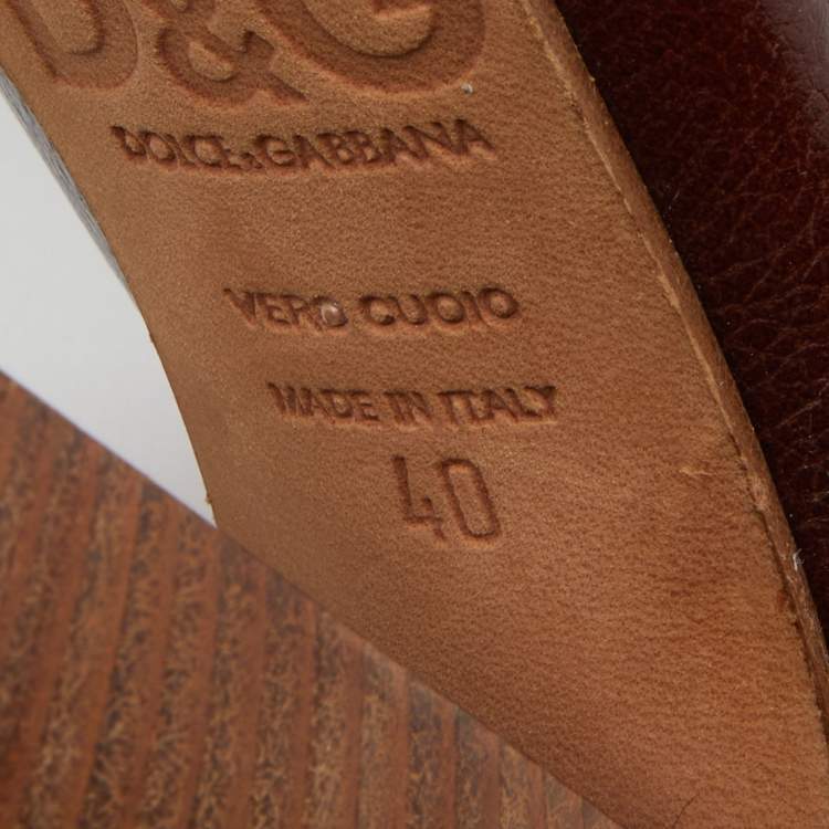 Pre Owned D&G Brown/Yellow Patent and Leather Block Heel Pumps Size 40