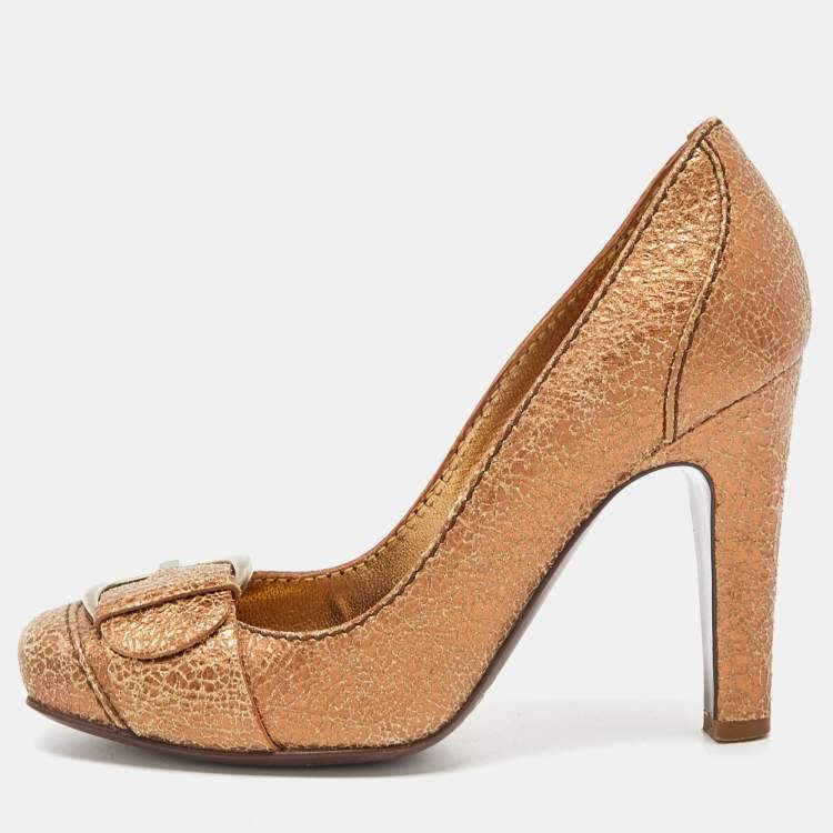 Pre Owned D&G Metallic Leather Buckle Detail Pumps Size 36