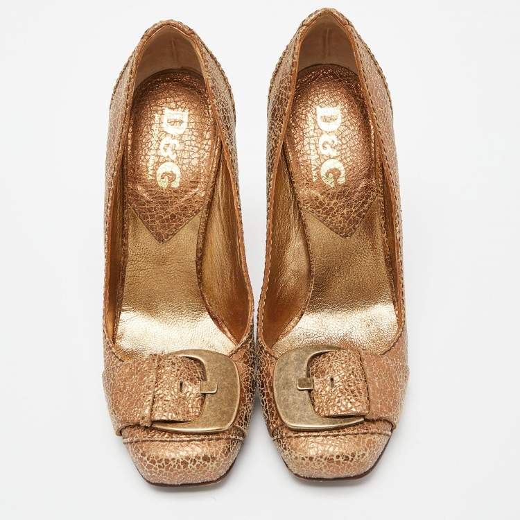 Pre Owned D&G Metallic Leather Buckle Detail Pumps Size 36