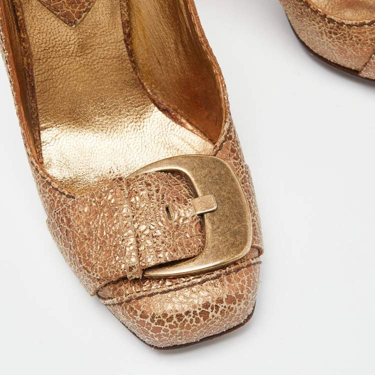 Pre Owned D&G Metallic Leather Buckle Detail Pumps Size 36