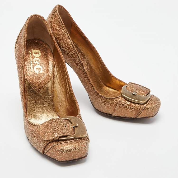 Pre Owned D&G Metallic Leather Buckle Detail Pumps Size 36
