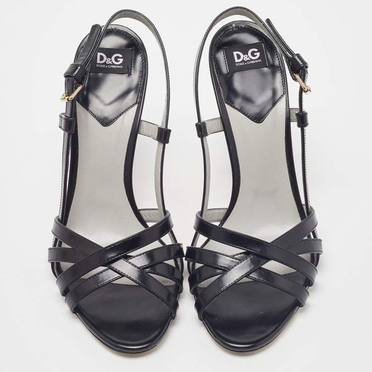 Pre Owned D&G Black Leather Strappy Slingback Sandals Size 39